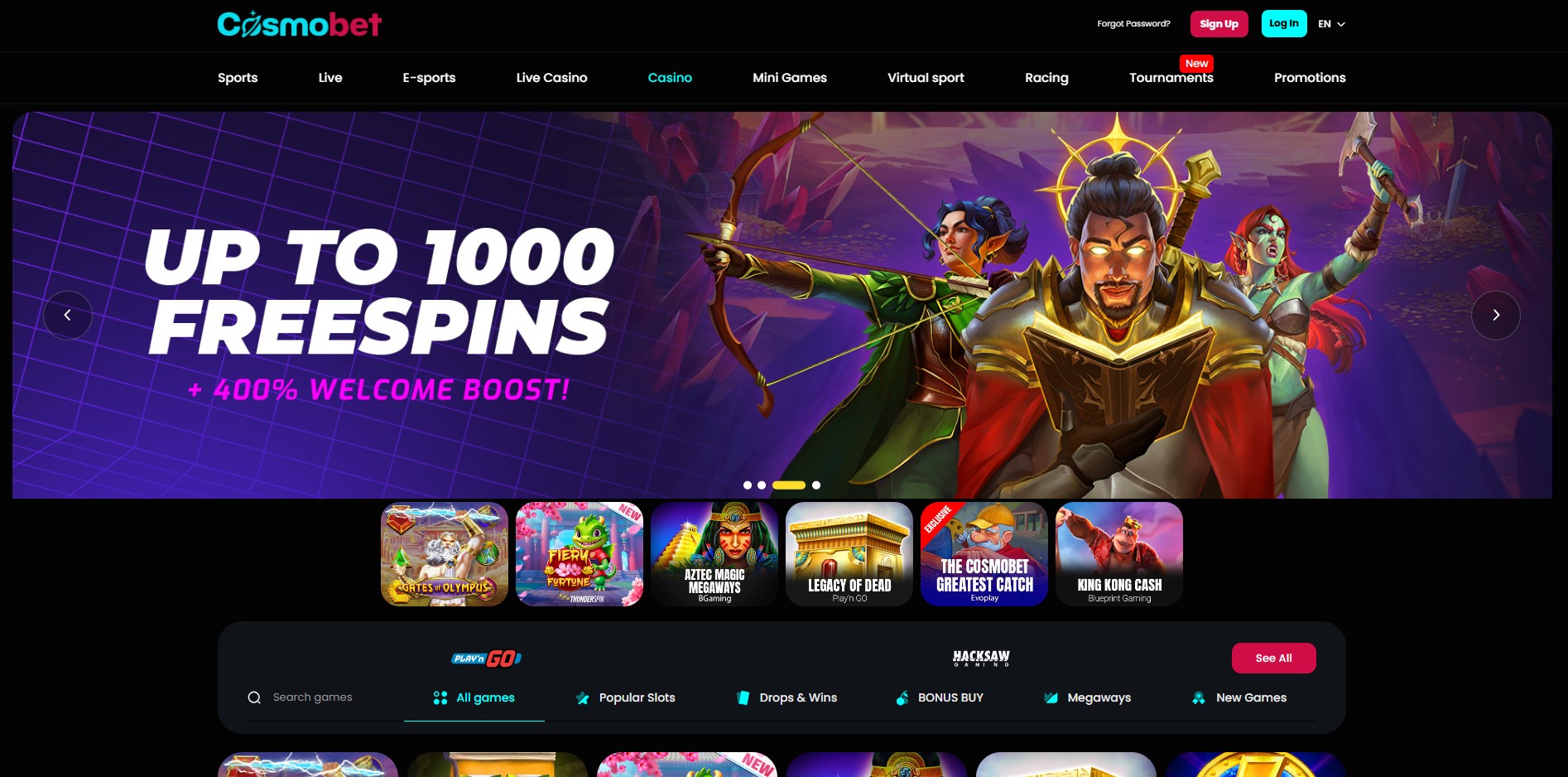 Cosmobet Casino homepage
