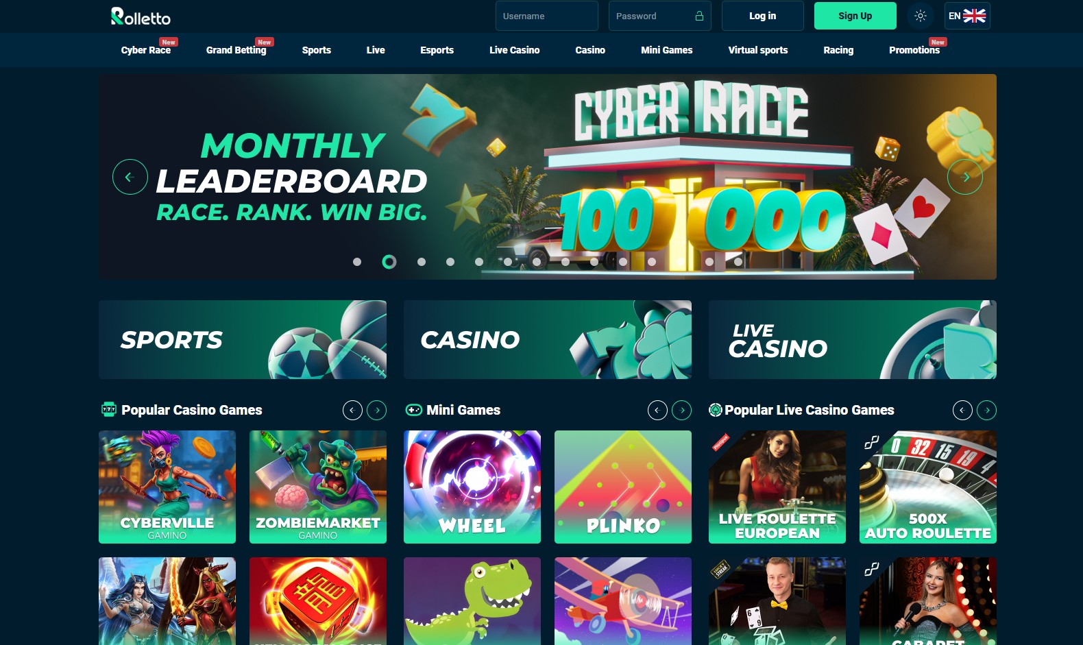 Rolletto Casino Homepage