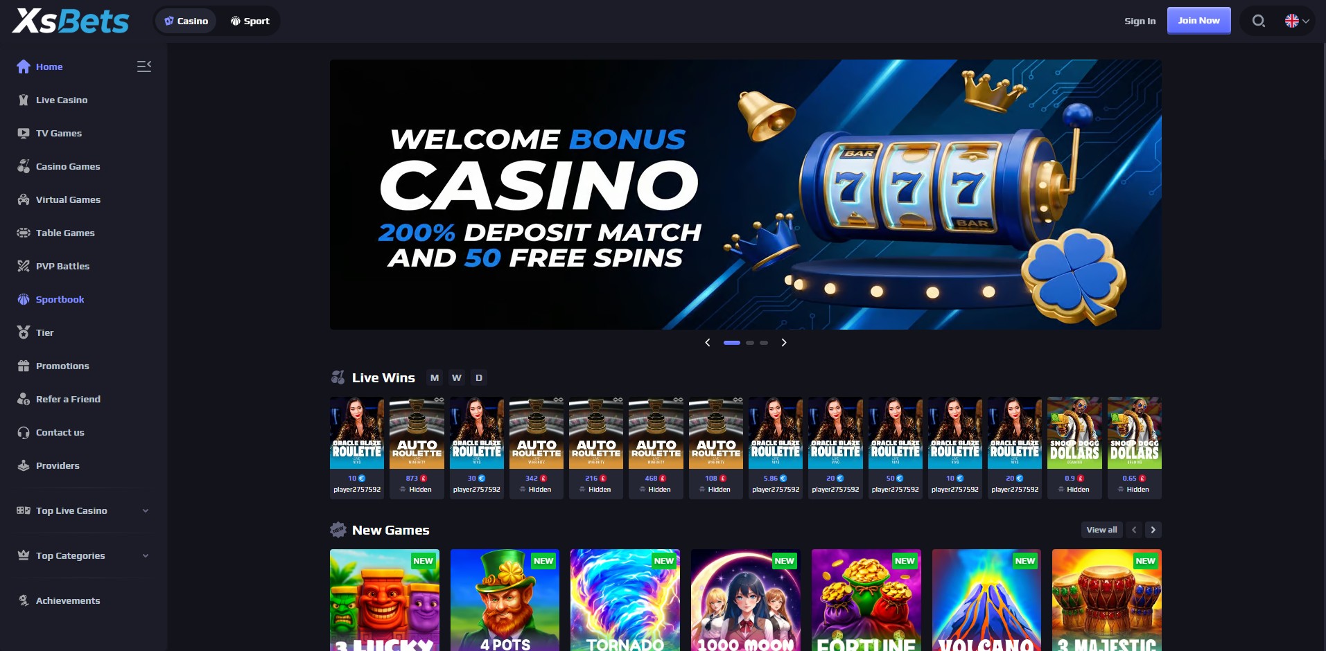 XsBet homepage