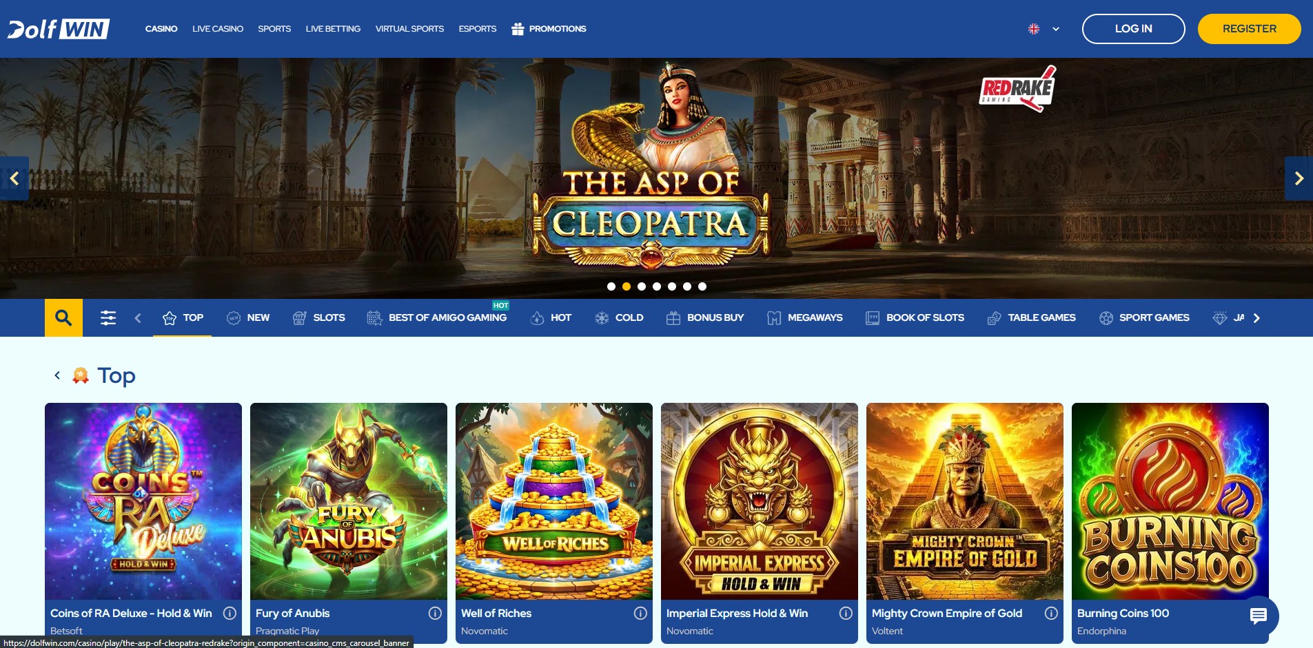Dolfwin Casino games lobby