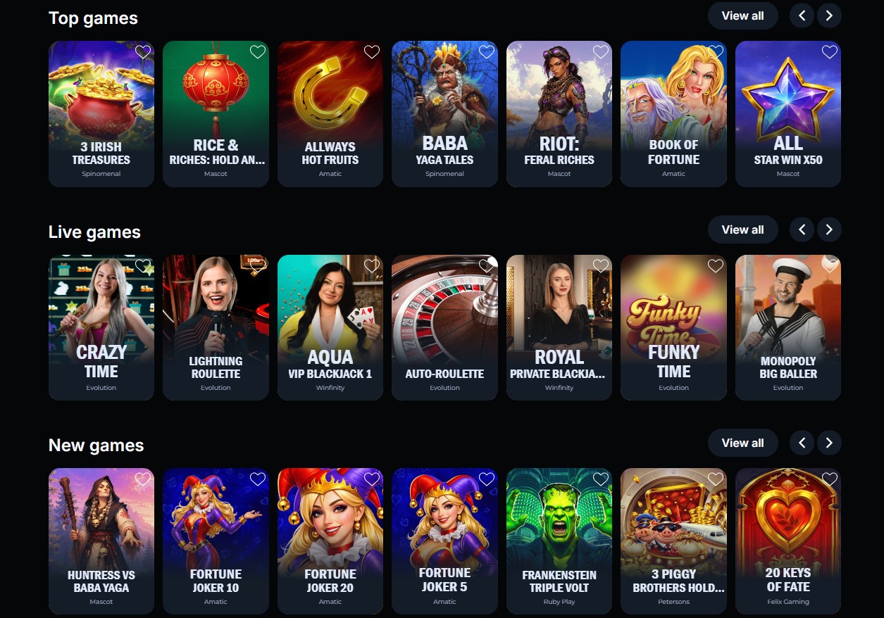 LineUp Casino games lobby screenshot
